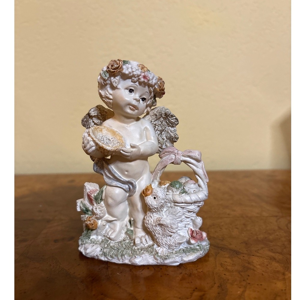 Ks Collection Cherub Figurine Angel with Duck and Fruit Basket Garden Statue